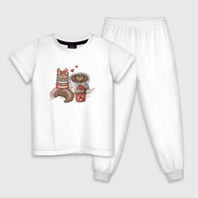 Детская пижама хлопок с принтом Завтрак мечты в Белгороде, 100% хлопок |  брюки и футболка прямого кроя, без карманов, на брюках мягкая резинка на поясе и по низу штанин
 | Тематика изображения на принте: варенье | кофе | круассан | макарон | макарун