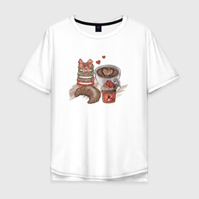 Мужская футболка хлопок Oversize с принтом Завтрак мечты в Белгороде, 100% хлопок | свободный крой, круглый ворот, “спинка” длиннее передней части | варенье | кофе | круассан | макарон | макарун