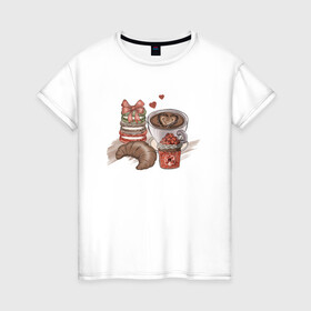 Женская футболка хлопок с принтом Завтрак мечты в Белгороде, 100% хлопок | прямой крой, круглый вырез горловины, длина до линии бедер, слегка спущенное плечо | варенье | кофе | круассан | макарон | макарун