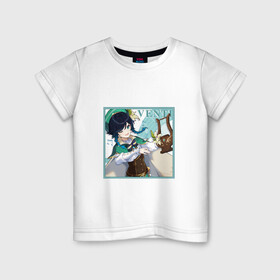 Детская футболка хлопок с принтом Венти в Белгороде, 100% хлопок | круглый вырез горловины, полуприлегающий силуэт, длина до линии бедер | арт | архонт ветра | барбатос | бог ветра | венти | дух ветра | милый парень | рисунок