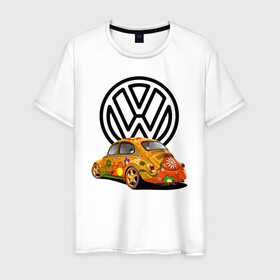 Мужская футболка хлопок с принтом Volkswagen  в Белгороде, 100% хлопок | прямой крой, круглый вырез горловины, длина до линии бедер, слегка спущенное плечо. | car | volkswagen | жук | классика | машина | скорость
