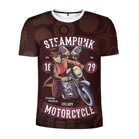Мужская футболка 3D спортивная с принтом Motorcycle в Белгороде, 100% полиэстер с улучшенными характеристиками | приталенный силуэт, круглая горловина, широкие плечи, сужается к линии бедра | steampunk | арт | графика | обои | плакат | постер | стимпанк