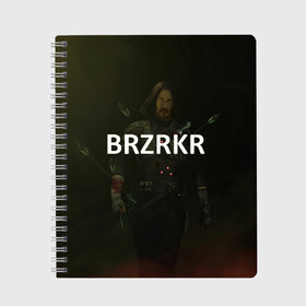 Тетрадь с принтом BRZRZR в Белгороде, 100% бумага | 48 листов, плотность листов — 60 г/м2, плотность картонной обложки — 250 г/м2. Листы скреплены сбоку удобной пружинной спиралью. Уголки страниц и обложки скругленные. Цвет линий — светло-серый
 | Тематика изображения на принте: berserker | киану ривз | комикс | постер