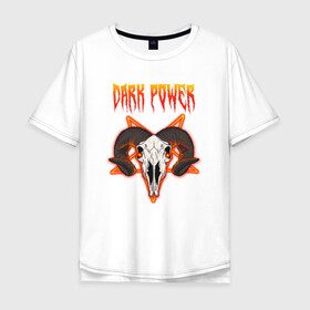 Мужская футболка хлопок Oversize с принтом Dark power в Белгороде, 100% хлопок | свободный крой, круглый ворот, “спинка” длиннее передней части | 666 | кости | рок | сатана | череп