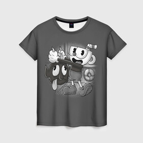 Женская футболка 3D с принтом CUPHEAD в Белгороде, 100% полиэфир ( синтетическое хлопкоподобное полотно) | прямой крой, круглый вырез горловины, длина до линии бедер | art | cartoon | cup | cuphead | devil | dice | game | king | mugman | the | арт | бос | босс | голова | демон | дьявол | игра | капхед | магмен | мультик | мультфильм | платформер | чаша | чашка | человек | черт