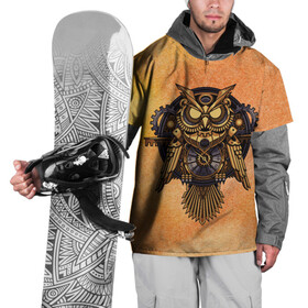Накидка на куртку 3D с принтом Кибер сова в Белгороде, 100% полиэстер |  | steampunk | арт | графика | обои | плакат | постер | стимпанк