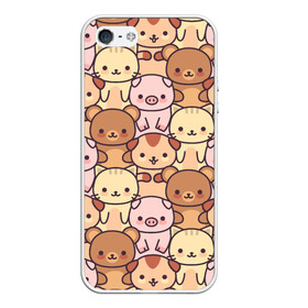 Чехол для iPhone 5/5S матовый с принтом Кавайные животные в Белгороде, Силикон | Область печати: задняя сторона чехла, без боковых панелей | animal | animals | bear | cat | cute | kawaii | kitten | kitty | neko | pattern | pig | piggy | кавайи | кот | котенок | котята | кошечка | медведь | медвежата | медвежонок | милота | неко | паттерн | свинка | свинья | собачка | узор | хрюшки |