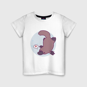 Детская футболка хлопок с принтом Утконос в Белгороде, 100% хлопок | круглый вырез горловины, полуприлегающий силуэт, длина до линии бедер | animals | животное | зверь | пузырьки | сердечко | утконос