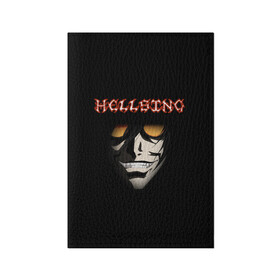 Обложка для паспорта матовая кожа с принтом Алукард (Hellsing) в Белгороде, натуральная матовая кожа | размер 19,3 х 13,7 см; прозрачные пластиковые крепления | алукард | вампир | клыки | надпись | очки | хеллсинг