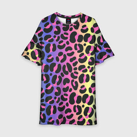 Детское платье 3D с принтом Neon Leopard Pattern в Белгороде, 100% полиэстер | прямой силуэт, чуть расширенный к низу. Круглая горловина, на рукавах — воланы | africa | afrika | gradient | summer | tropical | африка | африканский узор | градиент | леопард | леопардовый узор | лето | неон | неоновое свечение | паттерт | пятна | разные цвета | саванна | тропики | тропический узор