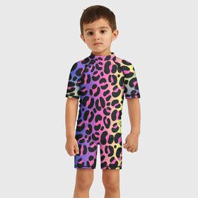 Детский купальный костюм 3D с принтом Neon Leopard Pattern в Белгороде, Полиэстер 85%, Спандекс 15% | застежка на молнии на спине | africa | afrika | gradient | summer | tropical | африка | африканский узор | градиент | леопард | леопардовый узор | лето | неон | неоновое свечение | паттерт | пятна | разные цвета | саванна | тропики | тропический узор