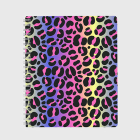 Тетрадь с принтом Neon Leopard Pattern в Белгороде, 100% бумага | 48 листов, плотность листов — 60 г/м2, плотность картонной обложки — 250 г/м2. Листы скреплены сбоку удобной пружинной спиралью. Уголки страниц и обложки скругленные. Цвет линий — светло-серый
 | africa | afrika | gradient | summer | tropical | африка | африканский узор | градиент | леопард | леопардовый узор | лето | неон | неоновое свечение | паттерт | пятна | разные цвета | саванна | тропики | тропический узор