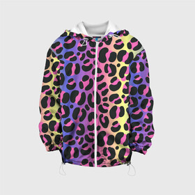 Детская куртка 3D с принтом Neon Leopard Pattern в Белгороде, 100% полиэстер | застежка — молния, подол и капюшон оформлены резинкой с фиксаторами, по бокам — два кармана без застежек, один потайной карман на груди, плотность верхнего слоя — 90 г/м2; плотность флисового подклада — 260 г/м2 | africa | afrika | gradient | summer | tropical | африка | африканский узор | градиент | леопард | леопардовый узор | лето | неон | неоновое свечение | паттерт | пятна | разные цвета | саванна | тропики | тропический узор