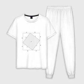 Мужская пижама хлопок с принтом Теорема Пифагора в Белгороде, 100% хлопок | брюки и футболка прямого кроя, без карманов, на брюках мягкая резинка на поясе и по низу штанин
 | Тематика изображения на принте: алгебра | геометрия | гик | график | евклидова геометрия | математика | пифагор | схема | теорема