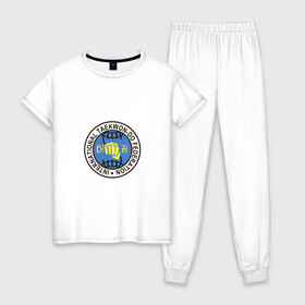 Женская пижама хлопок с принтом Тхэквондо ИТФ | Taekwondo ITF в Белгороде, 100% хлопок | брюки и футболка прямого кроя, без карманов, на брюках мягкая резинка на поясе и по низу штанин | Тематика изображения на принте: fightnerds | itf | lucky bro | taekwondo | tkd | ufc | wtf | боевые искусства | бокс | втф | единоборства | итф | каратэ | ката | корея | лаки бро | мма | мотивация | соревнования | спорт | таеквондо | тренировка | тхеквондо