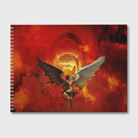 Альбом для рисования с принтом Ангел и демон в Белгороде, 100% бумага
 | матовая бумага, плотность 200 мг. | Тематика изображения на принте: ангел | демон | любовь | огонь | пламя | страсть