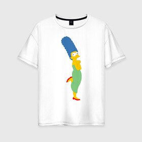 Женская футболка хлопок Oversize с принтом Мардж Симпсон в Белгороде, 100% хлопок | свободный крой, круглый ворот, спущенный рукав, длина до линии бедер
 | Тематика изображения на принте: marge simpson | жена гомера симпсона | мардж | мардж симпсон | симпсоны