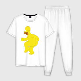 Мужская пижама хлопок с принтом Голый Гомер Симпсон в Белгороде, 100% хлопок | брюки и футболка прямого кроя, без карманов, на брюках мягкая резинка на поясе и по низу штанин
 | homer simpson | гомер | гомер симпсон | симпсоны