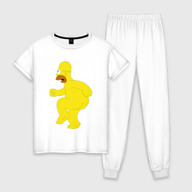 Женская пижама хлопок с принтом Голый Гомер Симпсон в Белгороде, 100% хлопок | брюки и футболка прямого кроя, без карманов, на брюках мягкая резинка на поясе и по низу штанин | homer simpson | гомер | гомер симпсон | симпсоны