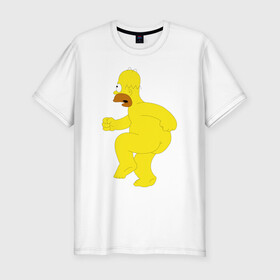 Мужская футболка хлопок Slim с принтом Голый Гомер Симпсон в Белгороде, 92% хлопок, 8% лайкра | приталенный силуэт, круглый вырез ворота, длина до линии бедра, короткий рукав | homer simpson | гомер | гомер симпсон | симпсоны