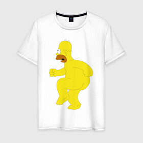 Мужская футболка хлопок с принтом Голый Гомер Симпсон в Белгороде, 100% хлопок | прямой крой, круглый вырез горловины, длина до линии бедер, слегка спущенное плечо. | homer simpson | гомер | гомер симпсон | симпсоны