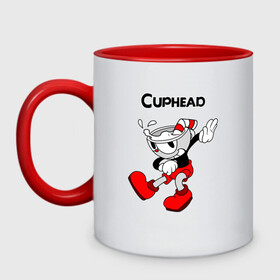 Кружка двухцветная с принтом Cuphead Капхед в Белгороде, керамика | объем — 330 мл, диаметр — 80 мм. Цветная ручка и кайма сверху, в некоторых цветах — вся внутренняя часть | Тематика изображения на принте: cup head | cuphead | run and gun | детям | капхед | капхэд | логотипы игр | персонажи игр | чашка