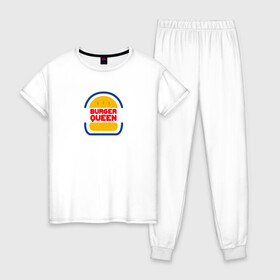 Женская пижама хлопок с принтом Burger Queen в Белгороде, 100% хлопок | брюки и футболка прямого кроя, без карманов, на брюках мягкая резинка на поясе и по низу штанин | burger | burgerlife | burgerlove | burgerlovers | queen