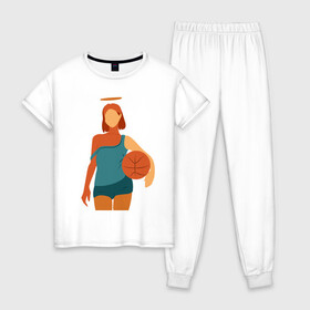 Женская пижама хлопок с принтом Красивая девушка с мячом. в Белгороде, 100% хлопок | брюки и футболка прямого кроя, без карманов, на брюках мягкая резинка на поясе и по низу штанин | баскетбол | векторная графика | девушка | день рождения | подарок | подарок парню