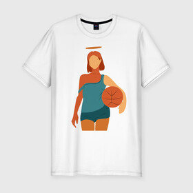 Мужская футболка хлопок Slim с принтом Красивая девушка с мячом. в Белгороде, 92% хлопок, 8% лайкра | приталенный силуэт, круглый вырез ворота, длина до линии бедра, короткий рукав | баскетбол | векторная графика | девушка | день рождения | подарок | подарок парню