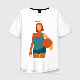 Мужская футболка хлопок Oversize с принтом Красивая девушка с мячом. в Белгороде, 100% хлопок | свободный крой, круглый ворот, “спинка” длиннее передней части | баскетбол | векторная графика | девушка | день рождения | подарок | подарок парню