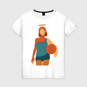 Женская футболка хлопок с принтом Красивая девушка с мячом. в Белгороде, 100% хлопок | прямой крой, круглый вырез горловины, длина до линии бедер, слегка спущенное плечо | баскетбол | векторная графика | девушка | день рождения | подарок | подарок парню