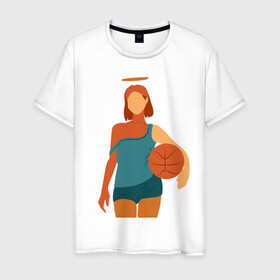Мужская футболка хлопок с принтом Красивая девушка с мячом. в Белгороде, 100% хлопок | прямой крой, круглый вырез горловины, длина до линии бедер, слегка спущенное плечо. | баскетбол | векторная графика | девушка | день рождения | подарок | подарок парню