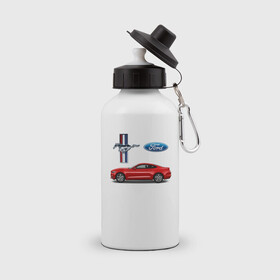 Бутылка спортивная с принтом FORD MUSTANG в Белгороде, металл | емкость — 500 мл, в комплекте две пластиковые крышки и карабин для крепления | car | cupe | ford | mustang | машина | скорость