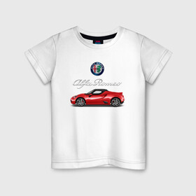 Детская футболка хлопок с принтом ALFA ROMEO в Белгороде, 100% хлопок | круглый вырез горловины, полуприлегающий силуэт, длина до линии бедер | alfa romeo | car | sport | машина | скорость