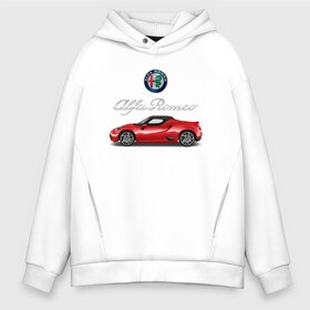 Мужское худи Oversize хлопок с принтом ALFA ROMEO в Белгороде, френч-терри — 70% хлопок, 30% полиэстер. Мягкий теплый начес внутри —100% хлопок | боковые карманы, эластичные манжеты и нижняя кромка, капюшон на магнитной кнопке | alfa romeo | car | sport | машина | скорость