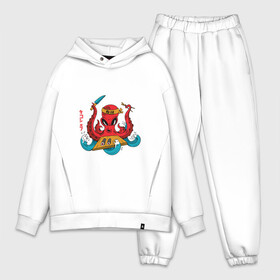 Мужской костюм хлопок OVERSIZE с принтом Осьминог Суши Шеф в Белгороде,  |  | anime | cook | fish | food | japan | kanji | manga | octopus | red | sushi | волны | еда | кандзи | катакана | кок | красный осьминог | море | надписи | океан | палочки | повар | роллы | рыба | символы | хирагана | япония