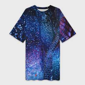 Платье-футболка 3D с принтом синяя чешуйчатая абстракция blue cosmos в Белгороде,  |  | 3d | abstraction | blue | blue background | galaxy | glitter | neon | space | sparkles | stars | абстракция | блестки | галактика | глиттер | звезды | космос | неон | синий | синий фон