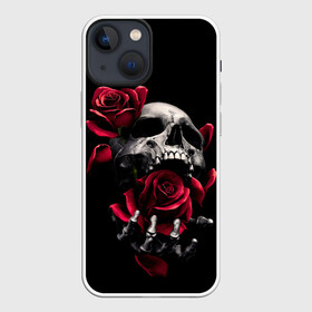 Чехол для iPhone 13 mini с принтом ЧЕРЕП И РОЗЫ в Белгороде,  |  | death | flowers | horror | metal | rose | roses | skull | арт | зомби | кости | розы | скелет | цветы | череп | черный