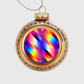 Стеклянный ёлочный шар с принтом Пиксельная радуга в Белгороде, Стекло | Диаметр: 80 мм | аннотация | квадрат | пиксели | радуга | ромб | цвета