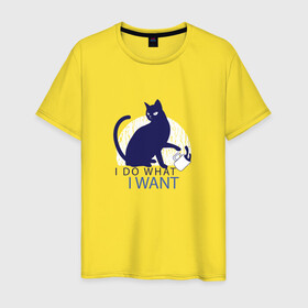 Мужская футболка хлопок с принтом Бунтующий котик в Белгороде, 100% хлопок | прямой крой, круглый вырез горловины, длина до линии бедер, слегка спущенное плечо. | Тематика изображения на принте: black cat | cat | cats | cute | i do what i want | kawaii | kitten | kitty | pussycat | rebel | бунтарь | возмущение | делаю что хочу | злой кот | кавайи | котенок | коты | котята | люблю котов | протест | роняет | роняют | сбрасывает кружку 