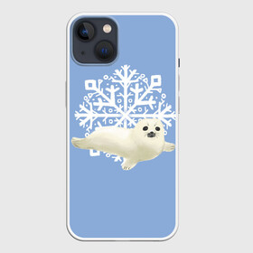 Чехол для iPhone 13 с принтом Беляк в Белгороде,  |  | Тематика изображения на принте: белый | беляк | детёныш | зима | лазурно серый | милота | милый | синий | снег | снежинка | тюлень