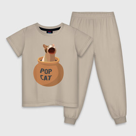 Детская пижама хлопок с принтом Pop Cat (орущий кот в горшке) в Белгороде, 100% хлопок |  брюки и футболка прямого кроя, без карманов, на брюках мягкая резинка на поясе и по низу штанин
 | cat | pop cat | wide mouthed popping cat | буп | кот | котик