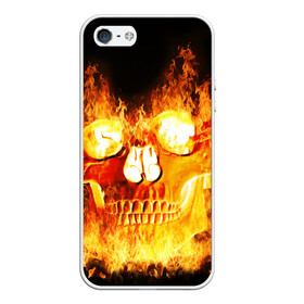 Чехол для iPhone 5/5S матовый с принтом Огненный череп в Белгороде, Силикон | Область печати: задняя сторона чехла, без боковых панелей | Тематика изображения на принте: зло | огненный | огонь | пламя | череп | черепа