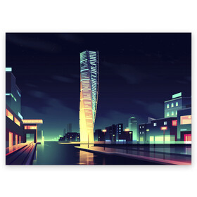 Поздравительная открытка с принтом Ночной Город в Белгороде, 100% бумага | плотность бумаги 280 г/м2, матовая, на обратной стороне линовка и место для марки
 | архитектура | город | здания | ночной город