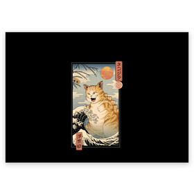 Поздравительная открытка с принтом CATZILLA в Белгороде, 100% бумага | плотность бумаги 280 г/м2, матовая, на обратной стороне линовка и место для марки
 | cat | cats | catzilla | godzilla | japan | kaiju | neko | ninja | retro | samurai | shark | wave | yakuza | акула | волна | годзилла | кайдзю | катана | кот | котенок | котзилла | коты | котэ | котята | кошка | неко | ниндзя | ретро | самурай | якудза