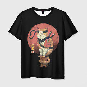 Мужская футболка 3D с принтом Кот Ниндзя в Белгороде, 100% полиэфир | прямой крой, круглый вырез горловины, длина до линии бедер | cat | cats | japan | ninja | samurai | yakuza | катана | кот | котенок | коты | котэ | котята | кошка | ниндзя | самурай | якудза | япония