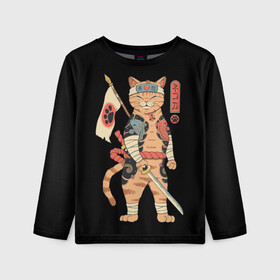 Детский лонгслив 3D с принтом Shogun Cat в Белгороде, 100% полиэстер | длинные рукава, круглый вырез горловины, полуприлегающий силуэт
 | cat | cats | japan | ninja | samurai | shogun | yakuza | катана | кот | котенок | коты | котэ | котята | кошка | ниндзя | самурай | сёгун | якудза | япония