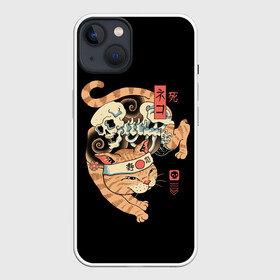 Чехол для iPhone 13 с принтом Cat of Death в Белгороде,  |  | cat | cats | death | japan | ninja | samurai | shogun | skull | yakuza | катана | кот | котенок | коты | котэ | котята | кошка | ниндзя | самурай | сёгун | череп | якудза | япония