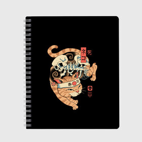 Тетрадь с принтом Cat of Death в Белгороде, 100% бумага | 48 листов, плотность листов — 60 г/м2, плотность картонной обложки — 250 г/м2. Листы скреплены сбоку удобной пружинной спиралью. Уголки страниц и обложки скругленные. Цвет линий — светло-серый
 | Тематика изображения на принте: cat | cats | death | japan | ninja | samurai | shogun | skull | yakuza | катана | кот | котенок | коты | котэ | котята | кошка | ниндзя | самурай | сёгун | череп | якудза | япония