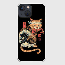 Чехол для iPhone 13 mini с принтом Cat Wave в Белгороде,  |  | cat | cats | japan | ninja | samurai | shogun | wave | yakuza | волна | катана | кот | котенок | коты | котэ | котята | кошка | ниндзя | самурай | сёгун | якудза | япония